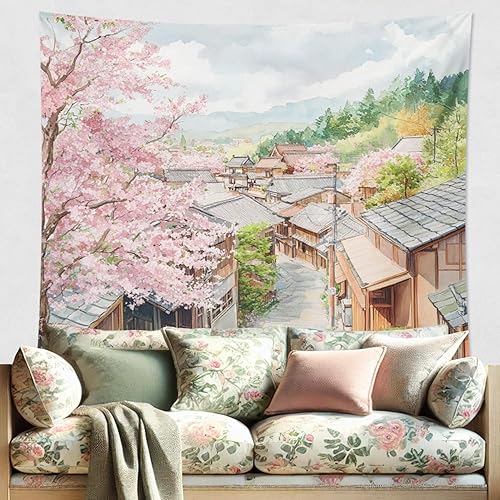 Tapisserie murale à motif de fleurs de cerisier et pêche, paysage japonais à suspendre au mur, tapisserie esthétique printanière pour salon, chambre à coucher, dortoir, 203 x 152,4 cm - Nail Gallerys