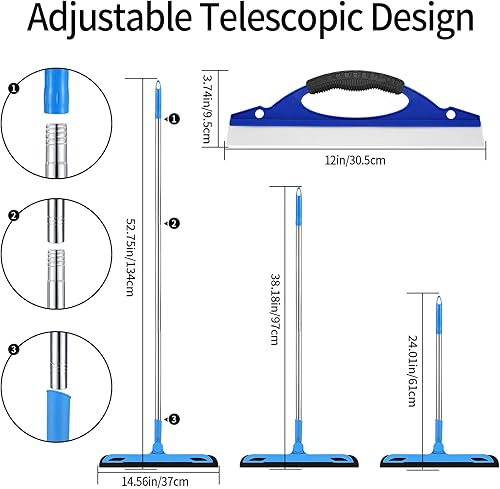 Raclette de sol, raclette à eau, raclette de douche, raclette de douche, sol d'essuyage, raclette à eau articulée 180°, raclette de fenêtre avec long manche – Bleu - Nail Gallerys