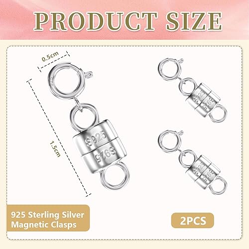 Goiern Lot de 2 fermoirs magnétiques en argent sterling 925 - Chaîne d'extension magnétique pour bricolage, fabrication de bijoux, bracelet, collier, argenté, L - Nail Gallerys