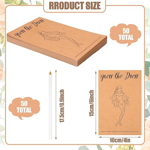 Tenceur Lot de 50 jeux pour fête prénuptiale, comprenant Guess the Dress pour fête prénuptiale, jeux de cartes et crayons fusains de 4 mm blancs pour fête prénuptiale, cadeaux de fête de mariage - Nail Gallerys