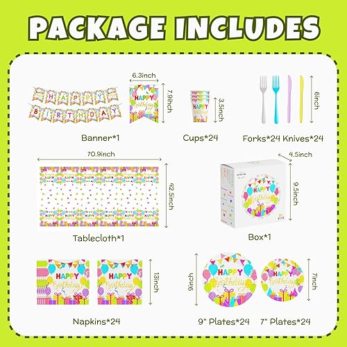 Happy birthday party Supplies set comprenant des assiettes, des serviettes, des tasses, des fourchettes, des couteaux, des bannières et des nappes de 7 et 9 pouces – 146 pièces au total - Nail Gallerys