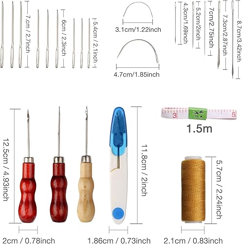 Lot de 32 outils de couture pour cuir - Outil de bricolage - Fil ciré - Kit d'outils de couture à la main pour cuir, rembourrage, tapis, toile, accessoires de couture DIY - Nail Gallerys