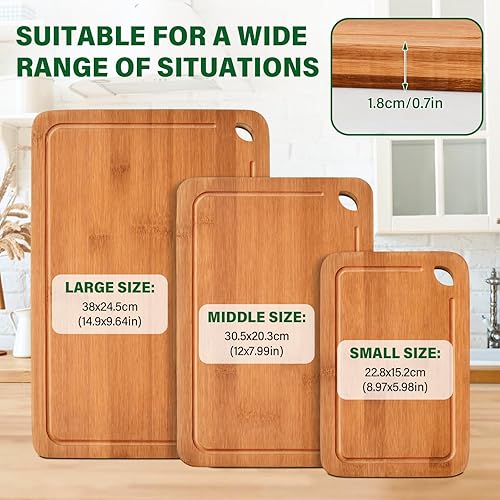 Lot de 3 Planche a Decouper Bois Planche à Découper en Bambou Naturel Planches à Découper d’Épaisseur Cutting Board Renforcé Professionnelle pour Cuisine,Pain,Viande,Fruits Grand/Moyen/Petit (Naturel) - Nail Gallerys