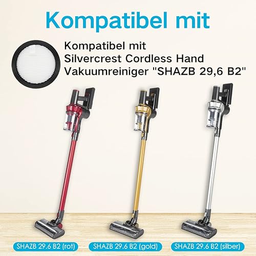 HomeTimes Lot de 2 filtres HEPA pour SILVERCREST SHAZB 29.6 B2, convient pour aspirateur sans fil SHAZB 29.6 B2 High Denty HEPA (2 pièces) - Nail Gallerys