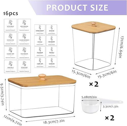 Lot de 3 boîtes de rangement,Boîte À Détergent de Couvercle en Bambou,Stockage de Poudre À Lessive Grande Capacité avec 16 Étiquettes et 2 Cuillères,Boite Lessive pourCapsules de Lessive,Bombe de Bain - Nail Gallerys