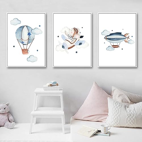 CULASIGN Lot de 3 posters pour chambre d'enfant - Format A4 - Sans cadre photo - Tableau mural décoratif pour fille garçon - Motifs : voitures, avions, montgolfières (DEF, 30 x 40 cm) - Nail Gallerys