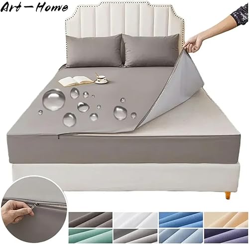 Lot de 3 housses de lit imperméables avec fermeture éclair - 6 côtés tout compris - Protège-matelas antidérapant - Gris - 80 x 200 x 15 cm - Nail Gallerys