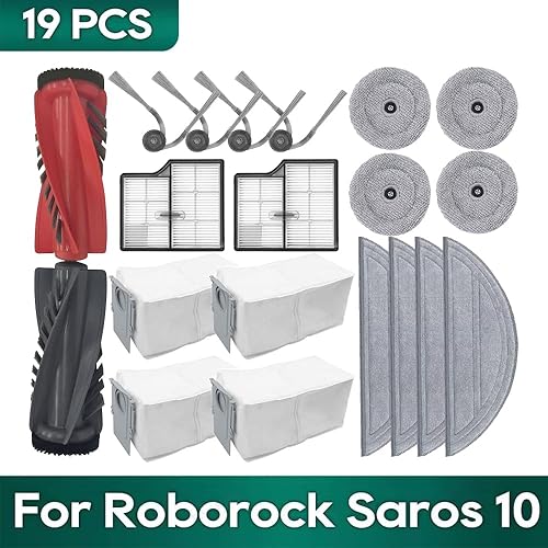 Saros Lot de 10 pièces de rechange pour aspirateur robot Roborock Saros 10, kit d'accessoires comprenant une brosse principale, des brosses latérales, des chiffons, des sacs à poussière, des filtres - Nail Gallerys
