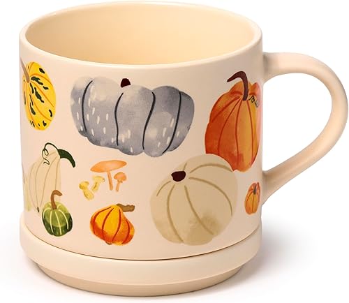 Puckator Ensemble tasse en porcelaine et dessous de verre/couvercle - Citrouille - The, petit déjeuner, café - Nail Gallerys