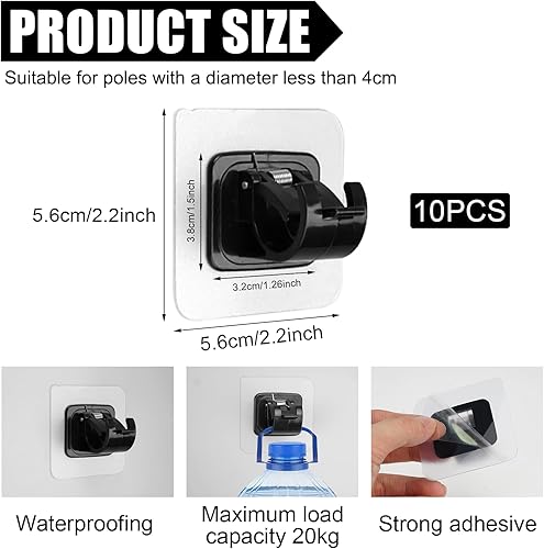 10 Pièces Support Rideau sans Percage Crochets Auto-Adhésifs Porte Tringle Rideau Sans Percage Support de Tringle à Rideaux sans Percage Suspendus Porte-Serviettes pour la Maison Cuisine (Noir) - Nail Gallerys