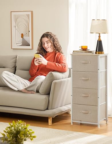 Pipishell Commode 4 tiroirs en Tissu - Meuble de Rangement Pratique pour Chambre à Coucher, Chambre d'enfant, Couloir (Beige) - Nail Gallerys