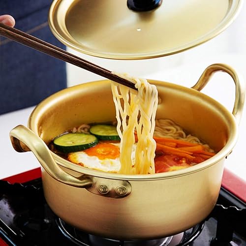 Pot de nouilles, pot de nouilles Ramen coréen, marmite de nouilles instantanées en aluminium jaune coréen pour soupe, curry, pâtes(20cm) - Nail Gallerys
