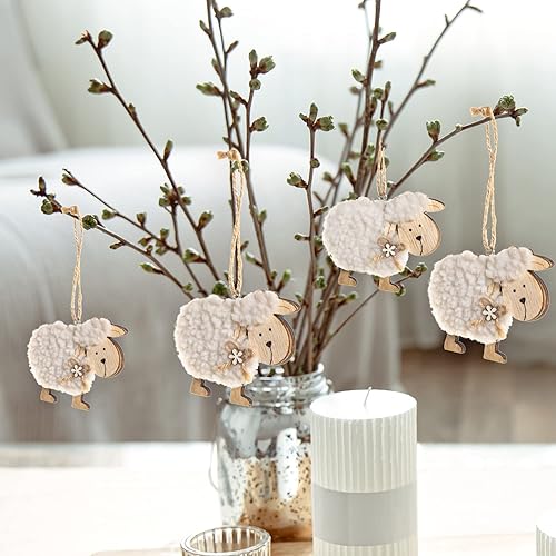 Logbuch-Verlag Lot de 8 pendentifs de Pâques en feutre naturel avec motif de moutons et arbustes de Pâques - Nail Gallerys