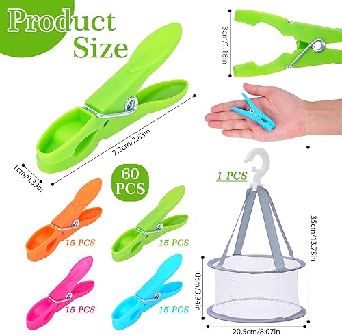 Lot de 60 grandes pinces à linge, 4 couleurs, en plastique, avec panier, pinces à linge à plumes colorées pour vêtements et serviettes en papier - Nail Gallerys