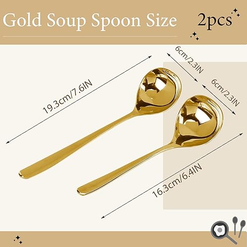Brateuanoii 2 Pièces Grande Cuillère à Soupe Dorée, Louches à Sauce En Acier Inoxydable, Cuillères Service, Louches à Long Manche, Louche à Soupe Polissage Miroir, 19,3cm/16,3cm, Va Au Lave-Vaisselle - Nail Gallerys