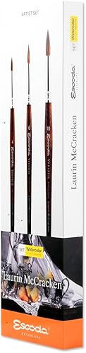 ESCODA Lot de 3 pinceaux Aquarelle - N° 4, n° 6, n° 10 - Poils synthétiques Ronds Pointus - Set de Versàtil Laurin Mccracken série Fibra Versàtil - Fabriqué à la Main à Barcelone. - Nail Gallerys