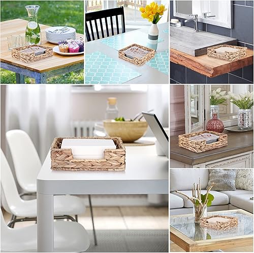 BSTKEY Porte-serviettes carré en jacinthe d'eau, panier en osier naturel, plateau de rangement pour serviettes en papier, plateau de service pour chambre, cuisine, comptoir (20 x 20 cm) - Nail Gallerys