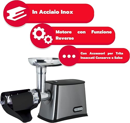 ARDES - Hachoir et moulin à tomates électrique professionnel - Hachoir électrique en acier Hachoir électrique équipée d’un moteur avec fonction Reverse Moulin à tomates et à viande Modèle AR7460 - Nail Gallerys