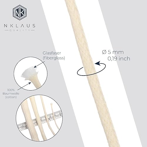 Nklaus Mèche de 3 mètres avec Fibre de Verre Ø 5mm pour Lampe à Alcool Lampe à Huile pour Huile de Lampe purifiée Huile de Paraffine Mèche permanente Torche de Jardin Lampe à pétrole 1258 - Nail Gallerys