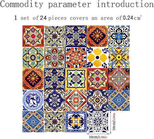 Lot de 24 autocollants pour carrelage mural - Multicolore - Pour cuisine et salon - 10 x 10 cm - Nail Gallerys