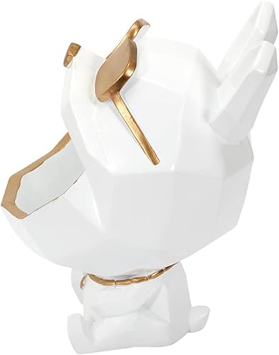 PZL CONCEPT Sculpture Vide-Poche Bulldog Blanc avec Lunettes Dorées | Statue de Chien Décorative 23 cm en Résine | Organisateur Pratique pour Clés et Petits Objets | Chic - Moderne - Nail Gallerys