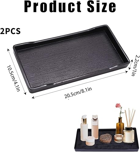 NCCHDZSW Plateau Decoratif 2 Pcs Plateau Salle de Bain 10x20 cm Noir Grain de Bois Rectangulaire Plateau Decoratif Plateaux de Salle de Bain Convient pour la Cuisine la Salle de Bains Le Salon Etc - Nail Gallerys