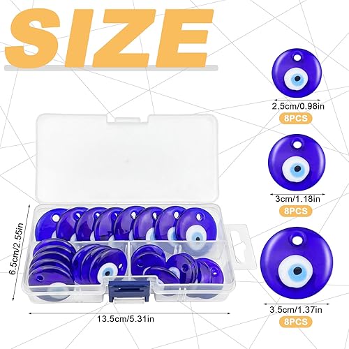 GZqiancang 24 Pièces Oeil Turc, Mauvais Oeil avec 1 boîte transparente pour colliers, bracelets, boucles d'oreilles, pendentifs, porte-clés (3 tailles) - Nail Gallerys