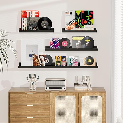 Feihorrm Lot de 3 étagères murales, flottantes, en bois MDF, 40 cm, pour cadres photo et décorations, design industriel, convient pour bureau, salon et cuisine (marron vintage, 40 cm) - Nail Gallerys