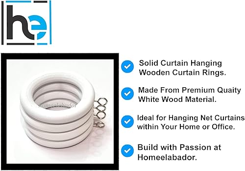 HomeElabador®Anneaux de Crochet de Rideau en Bois de 38 mm avec Yeux enduits de Couleur (chêne, 12) - Nail Gallerys