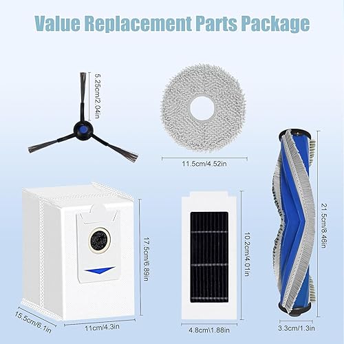 20 Pièces Accessoires pour Ecovacs Deebot X5 / X5 Pro Omni, Pièces de Rechange 1 Brosse Principale, 4 Serpillières, 6 Sacs à Poussière, 4 Filtres HEPA, 4 Brosses Latérales,1 Brosse de Nettoyage - Nail Gallerys