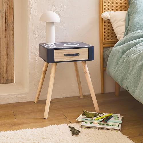 sweeek - Table de Chevet Enfant Collection Monsieur/Madame. Monsieur Heureux. Bleu Marine - Nail Gallerys