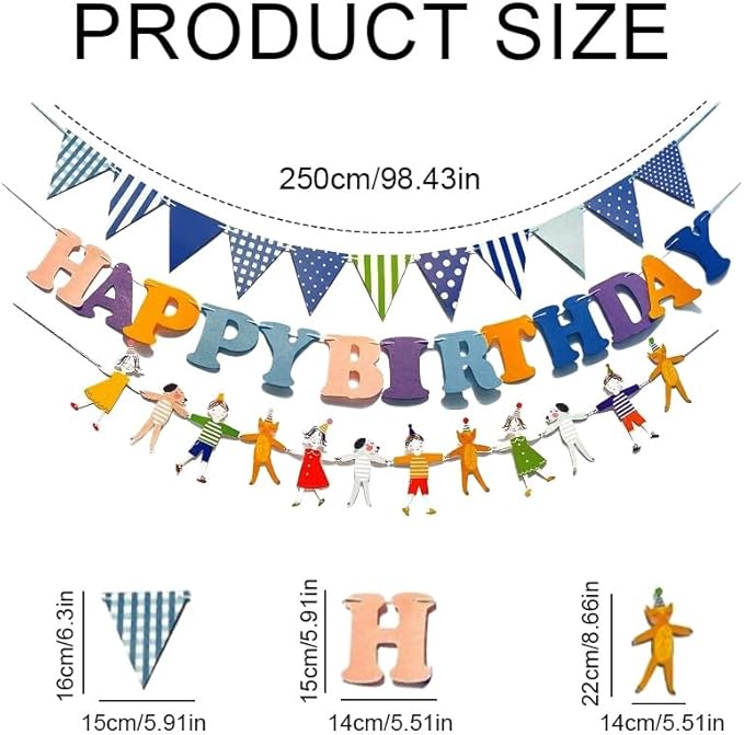 Azlanway Guirlandes d'anniversaire – Set Coloré avec Fanions & Figurines, Déco Suspendue pour Fête, Baby Shower, 1er Anniversaire, Enfants, Garçons et Filles - Nail Gallerys