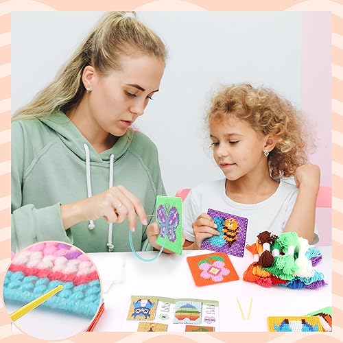 Pllieay Point de Croix Enfant 12-en-1 pour Enfants, Kit de Broderie Comprenant 12 Toiles en Plastique Vides, 16 Fils, 6 Aiguilles à Broder, Kit de Couture de Débutant avec Instructions - Nail Gallerys