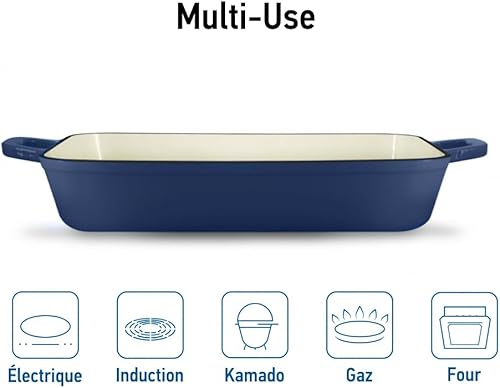 GRAND FEU cocotte en fonte émaillée pour la cuisson, le braisage et la cuisson - Cocotte minimaliste en fonte avec revêtement en émail à l’extérieur et à l’intérieur - Capacité 3.2L, Bleu - Nail Gallerys