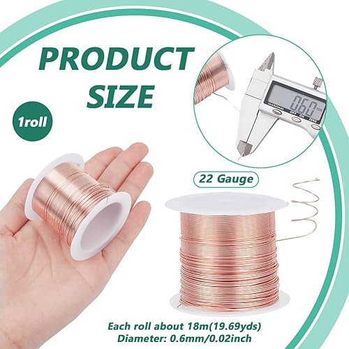 NBEADS 18m 0.6mm 22 Gauge Fil de Cuivre Calibre, Fil de Perles de Bijoux Fil de Fer Souple Loisir Creatif pour Fournitures de Fabrication de Bijoux et Artisanat, Rose - Nail Gallerys