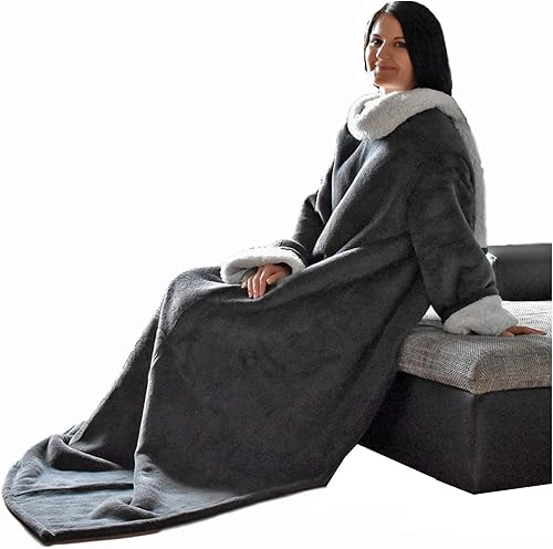 HOMELEVEL Sherpa Couverture douillette avec manches 200 x 150 cm Gris foncé/sherpa - Nail Gallerys