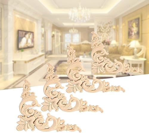 Fydun Applique de meubles 4PCS en bois sculpté en bois de coin Onlay Applique forme de fleur de décoration non peinte(12 * 12) - Nail Gallerys