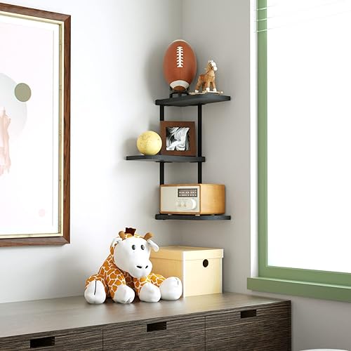 Love-KANKEI Étagère d'angle à Suspendre - Design pour Chambre à Coucher, Salon, Salle de Bain, Cuisine, Bureau, etc. (Noir) - Nail Gallerys