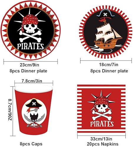 ZOOMPIL Pirate vaisselle , Pirate Fête d'anniversaire Fournitures, kit Vaisselle pour Pirate, Assiettes et Serviettes Pirate Favors, Set de Décoration Thème Pirate 8 Invités - Nail Gallerys