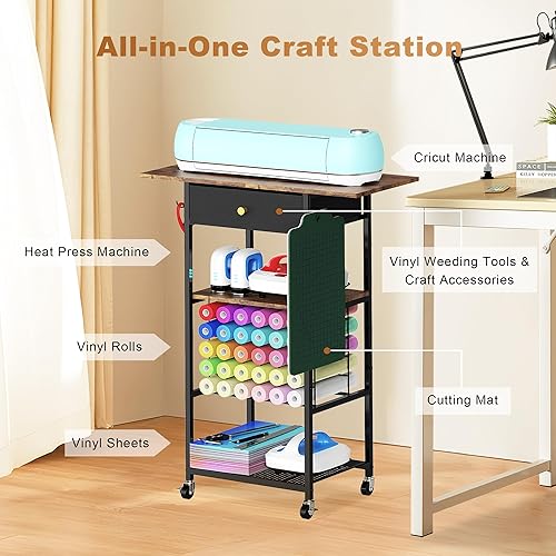 Yitexin Table à rouler avec rangement avec 30 supports de rouleaux de vinyle et tiroir, chariot de rangement pour loisirs créatifs compatible avec les machines Cricut, organiseur d'armoire de - Nail Gallerys