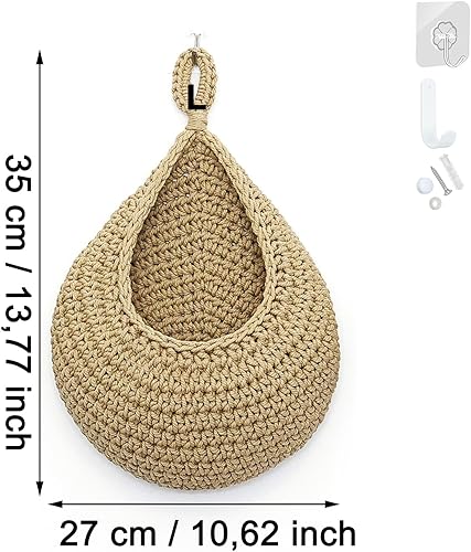 3 Pièces Panier Suspendu Rangement Cuisine, Corbeille à Fruits Suspendue, Panier Mural Fait Main Tressée avec Crochets, Organisateur de Cuisine Murale, Corbeille Tissé pour Fruits, Légumes (Brun) - Nail Gallerys