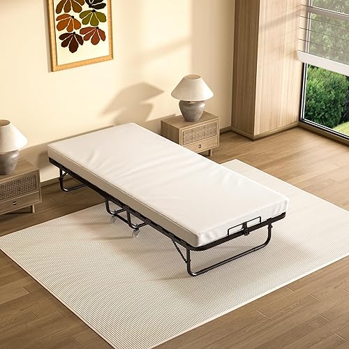 DEWINNER Lit Pliant 80x190 cm avec Matelas de 10cm, Lit Pliable 1 Personne Adulte pour Cadre de lit en sommier 80x190,4 roulettes,Facile à Transporter et 2 Min Assembler (80 x 190 cm) - Nail Gallerys