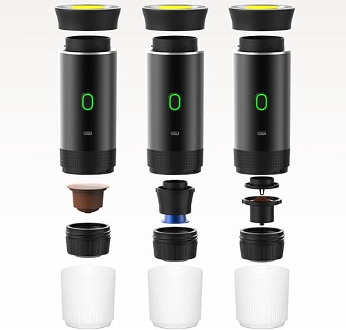 Cafetière sans fil portable 3 en 1 pour camping et voyage, batterie rechargeable de 2500 mAh, machine à café compacte pour capsules/poudre, maison, bureau, extérieur (noir) - Nail Gallerys