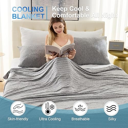OIGAE Couverture rafraîchissante pour lit, canapé - Couverture d'été fine, légère, respirante et douce - Motif jacquard double face - Garde au froid - 130 x 150 cm - Gris - Nail Gallerys