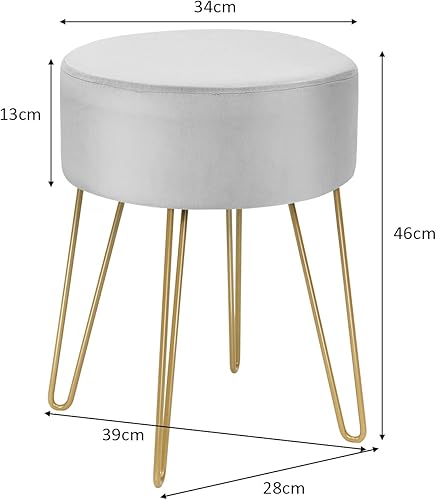 RELAX4LIFE Pouf Coiffeuse Rond, Tabouret Velours de Coiffeuse avec Pieds en Métal Doré Style de Luxe Moderne, Chaise Coiffeuse Chambre Rembourrée pour Salon Bureau Ø38,5X43CM (Rose) - Nail Gallerys