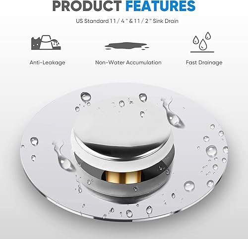 JIGSAWTOY YAW Bouchon de Vidange Universel, Pull Type, Accélère Le Drainage sans colmatage, Acier inoxydable et Laiton, Argenté, pour Baignoire, Cuisine, Lavabo (Orifice de Vidange 32-42mm) - Nail Gallerys