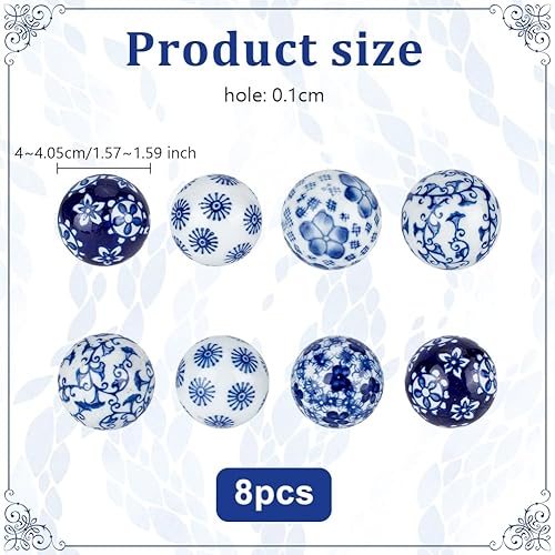 OLYCRAFT 8pcs Boules de Porcelaine Bleues et Blanches Perles de Porcelaine Faites à la Main 4cm Boule de Porcelaine Décorative Trou de 3mm Sphères D'Orbes en Céramique Flottantes - Nail Gallerys