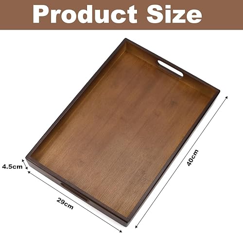 KYYGKY Plateau de Service en Bois Rectangulaire 40*29*4.5cm Plateau Petit Déjeuner Plateau en Bambou Rectangulaire Plateau Repas Bois Plateau de Thé avec Poignées pour Cuisine, Vaisselle, Boissons - Nail Gallerys