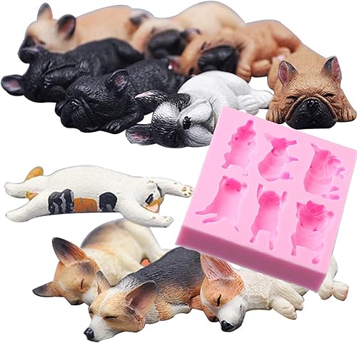 YYlingx Moules en silicone 3D en forme de chien endormi à 6 cavités - Corgi et bouledogue français - Moules en silicone pour savon, décoration de cupcakes - Nail Gallerys