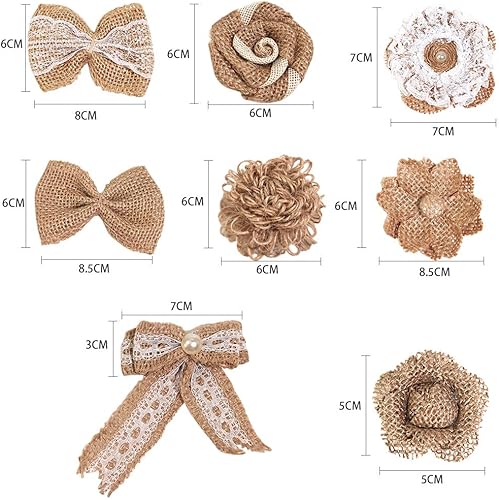 Fleurs en Toile de Jute，24 Fleurs et nœuds faits à la main Ruban en dentelle de jute Toile de jute rustique，pour DIY Loisirs Créatifs Noël Décoration - Nail Gallerys